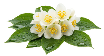 Fresh Jasmine Flowers With Water Drops On Black Background