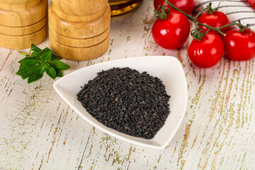 Black sesame seeds in the bowl