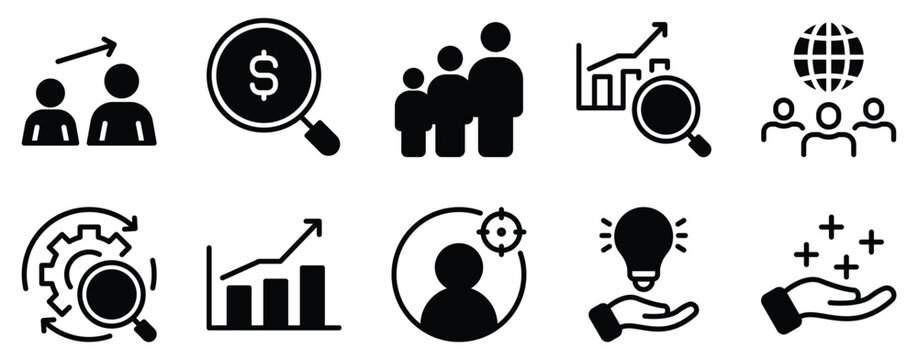 market research icon solid mix style survey poll study analysis insight data report segment target user vector glyph ui minimal flat web app infographic