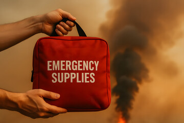 Emergency first aid kit in hands