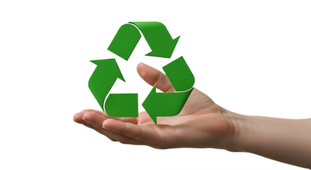 Hand Holding a Green Recycling Symbol for Environmental Protection