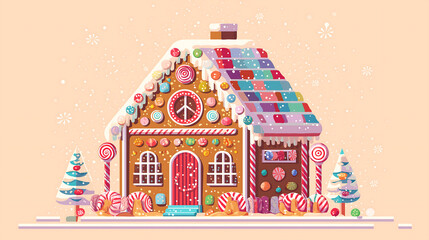 Obraz premium Gingerbread house christmas holiday sweet candy design illustration