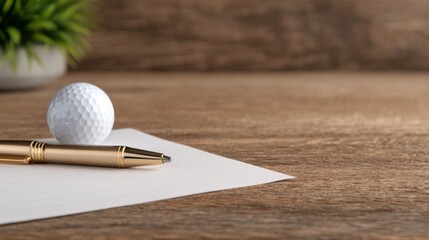 Golf Ball, Executive, Meeting, Corporate Transaction Seal: Business Agreement Signed at Golf Course with Pen, Contract, and Scorecard, Empty Space for Text
