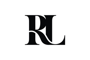 A bold black and white monogram logo featuring the letters r and l combined