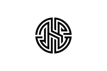 A circular emblem featuring an abstract geometric design in black and white