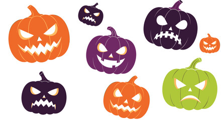 Collection of various carved pumpkins with different expressions, perfect for Halloween decorations.