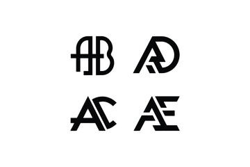 Four letter combinations ab ad ac ae in black geometric logo design on white