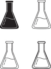 Two conical flasks in differing styles with a silhouette on transparent background