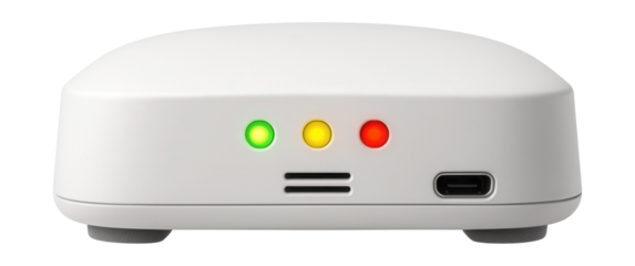 Compact water sensor with LED alerts, designed to fit under refrigerators for leak