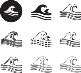 Black wave designs in various styles perfect for design projects silhouette on transparent background