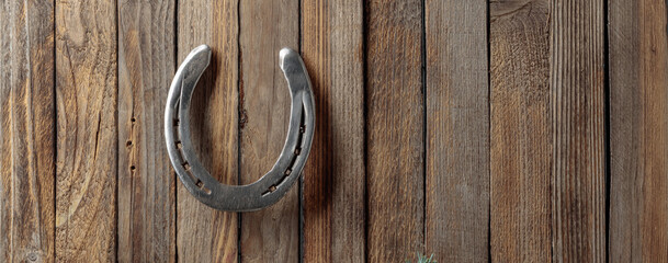 Horseshoe on a old wooden background.