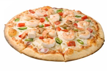 Seafood pizza with spices isolated and generated with AI in png file format