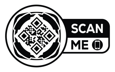 Minimalist black and white QR code label design with 