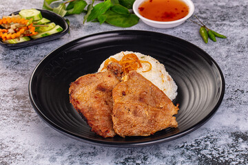 Roasted pork steak with rice