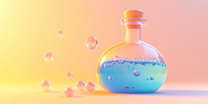 A vibrant laboratory flask containing liquid and bubbles, set against a soft gradient background, symbolizes scientific exploration and creativity.