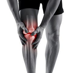 Knee Pain Man Gripping Knee with Highlighted Area