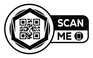 Minimalist black and white QR code label design with 