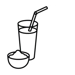 Simple line drawing of a drink and a bowl of powder