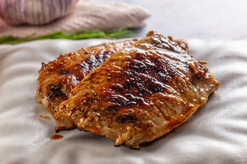 Roasted pork schnitzel steak piece