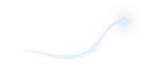 Blue magic light trail, glowing swirl with sparkles PNG with transparent background. Shining comet line PNG Overlay for fantasy design, celebration and festive illumination. © MIKHAYLO
