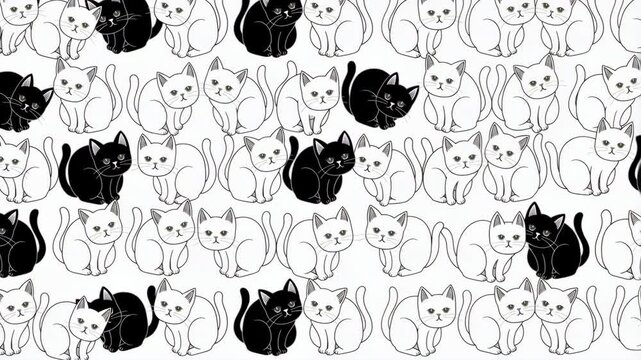 Black and white cats seamless pattern animation
