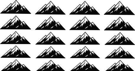 Set of black mountain silhouette vector icons with snow peaks perfect for logo design adventure travel and outdoor branding themes © Hello World