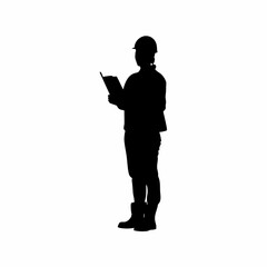 Silhouette of a safety officer with clipboard during inspection isolated on white background