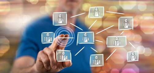 Man touching a social network concept