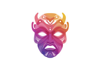 Naklejka premium A vibrant, stylized illustration of a colorful, geometric tribal mask against white background.