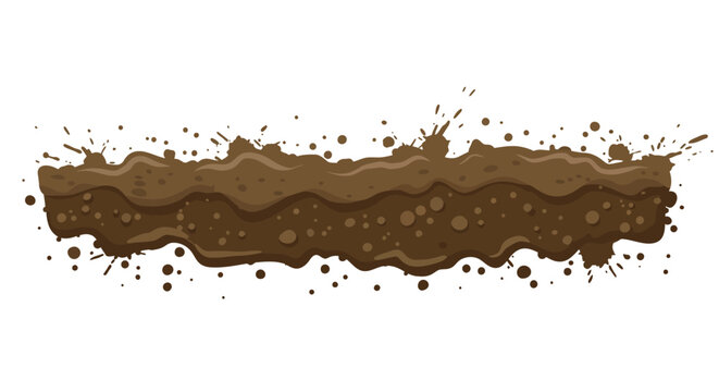 Cartoonish Brown Mud Splatter with Splashes and Droplets Isolated.