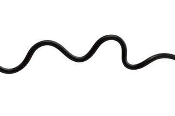 Dark, glossy, curved cable on transparent background