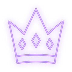 Doodle Neon Signboard of a glowing purple crown icon featuring diamond shapes, set on a transparent background for elegant or royal design themes