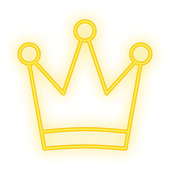 Doodle Neon Signboard of a yellow glowing crown icon with a transparent background, ideal for luxury, royalty or VIP themes