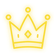 Doodle Neon Signboard of a bright yellow crown icon with diamond and circular accents, on a transparent background for royalty or VIP visuals