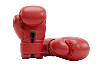 Pair of red boxing gloves isolated on a white background, ready for a fight or training session