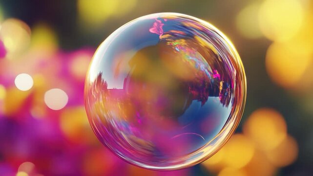 A close-up shot of a soap bubble with a blurred background, perfect for use in designs related to science, technology, and innovation