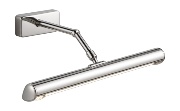 Extendable halogen picture light for illuminating framed art in home galleries.