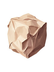 Textured illustration of a crumpled brown paper bag showing multiple folds creases and wrinkled surface isolate