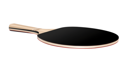 Single table tennis racket with black rubber surface and pale wooden handle Sporting game equipment isolated isolate