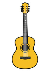Obraz premium Acoustic guitar vector illustration simple flat design musical instrument for music lessons and songbooks on transparent background