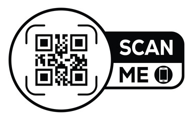 Minimalist black and white QR code label design with 