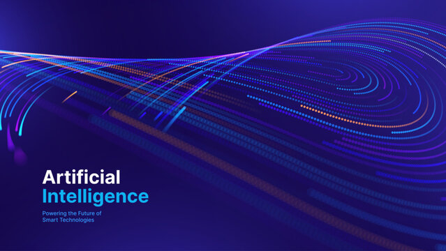 Artificial Intelligence Technology Background with Flowing Neural Lines and Digital Circuit Motion. Smart AI Tech and Deep Learning Concept. Presentation Template Vector Illustration.