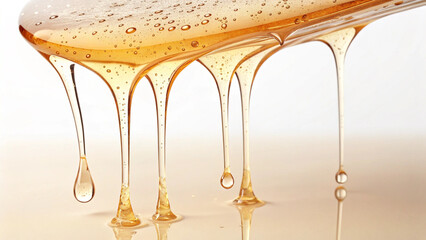 Thick Stream of Golden Organic Honey Dripping Close-up