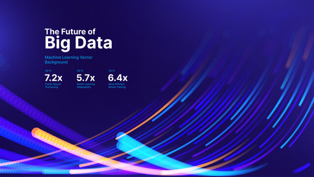 Big Data Technology Flow Background with Neural Network Particles and Digital Stream Lines. Futuristic Data Science Concept. Tech Business Presentation or Annual Report Template. Vector Illustration.