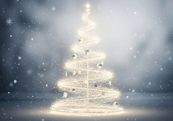Magical glowing christmas tree with falling snow and soft light background for Christmas concepts