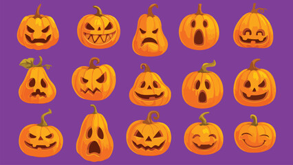 Halloween Jack O’Lantern Pumpkin Vector Illustration Set