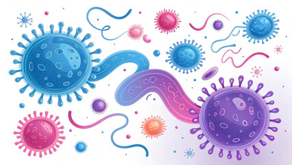 Colorful Microscopic Cartoon Pathogens