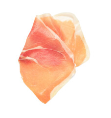 Delicious prosciutto slice on white background