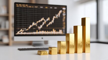 Bar graph with gold bars.business and finance concept.