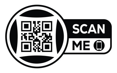 Minimalist black and white QR code label design with 